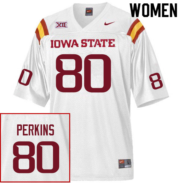 Women #80 Tyler Perkins Iowa State Cyclones College Football Jerseys Sale-White - Click Image to Close